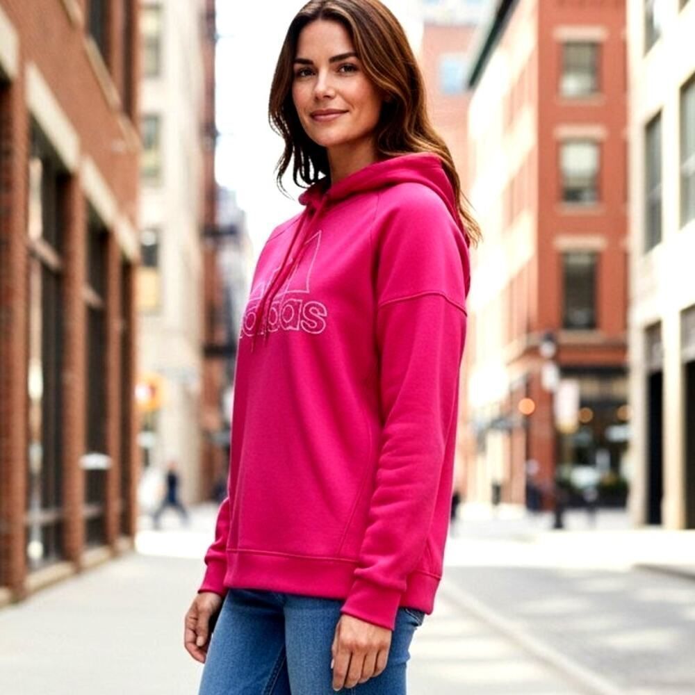 ADIDAS '3 Stripe Life' Womens Hot Pink Pullover Hoodie - Size: Small